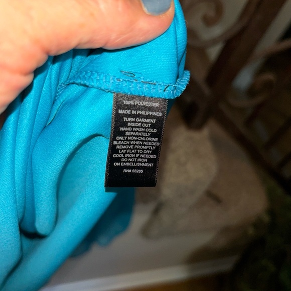 Express Goddess Dress Short Spaghetti Straps L Aura Blue W/Sequin Flowy Lined - Picture 5 of 8